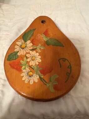 Vintage Hand Painted Wooden Wall Plaque Floral Folk Art Decor
